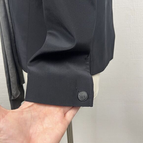 Rag & Bone Jacket 6 Womens Black Gray Silk Attached Scarf Waterfall Blazer - Picture 8 of 12